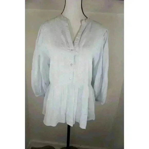 PRIMARK Light Blue Blouse w/ Balloon Sleeves & Ruffle Hem, Size 12 - Picture 1 of 16
